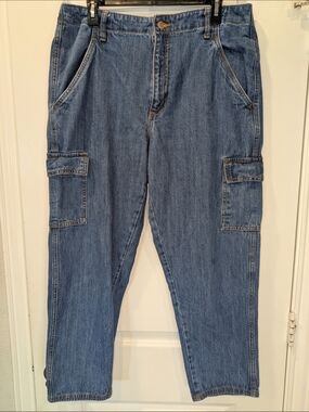 Universal Thread Cargo Jeans 12R Boyfriend Fit Mid Rise Denim Utility Pants